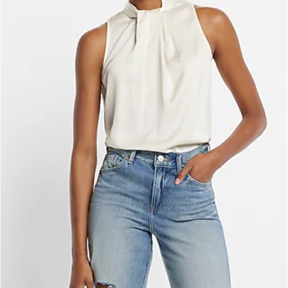 NWT EXPRESS SATIN TWIST HALTER NECK TOP Elegant Cream Sleeveless Top